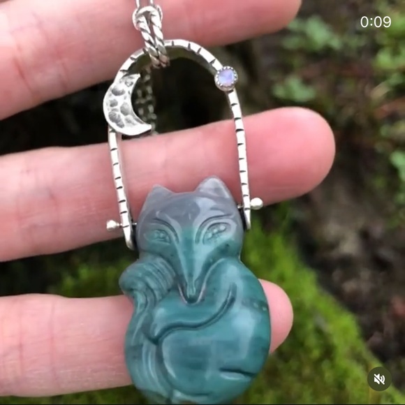🦊 Trade for K!  Nightdreamer Jasper Swinging Fox and Opal Moon Pendant Necklace - Picture 16 of 16